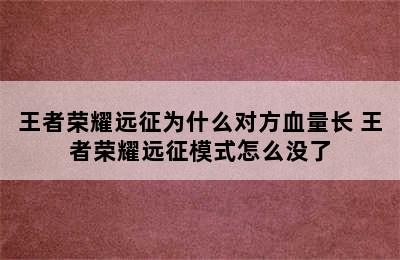 王者荣耀远征为什么对方血量长 王者荣耀远征模式怎么没了